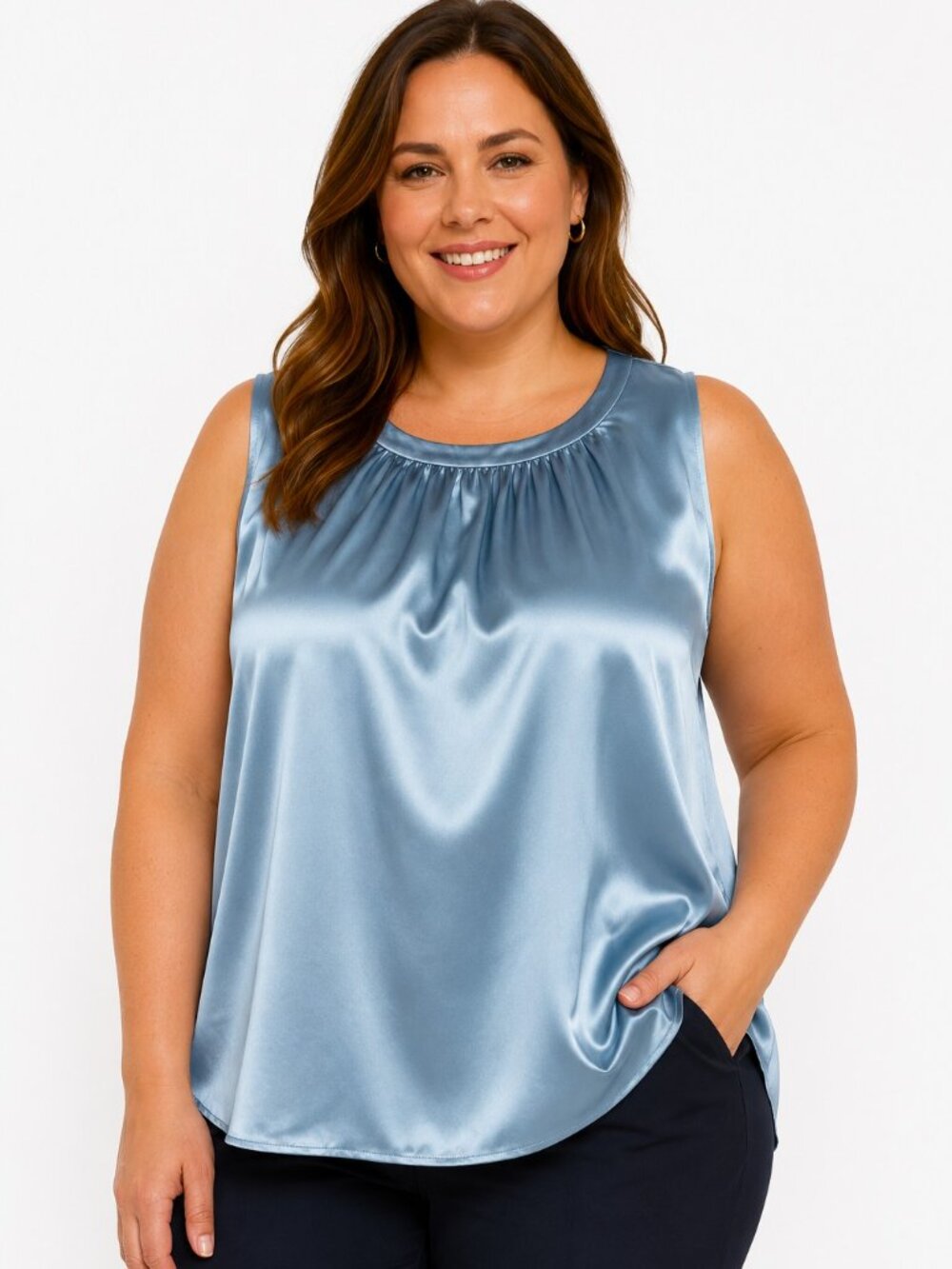 Semantiks Blue Silk Sleeveless Top